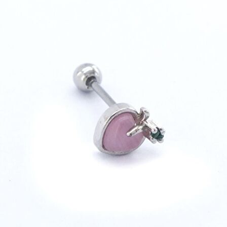 FerizZ 316L Çelik Zirkon Taşlı Pembe Elma Şeklinde Piercing PRC-164