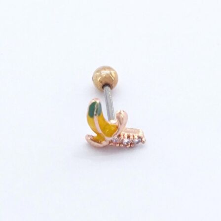 FerizZ 316L Çelik Zirkon Taşlı Rose Muz Piercing PRC-160