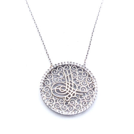 Zirkon Taşlı Tuğralı Gümüş Kolye GK-305