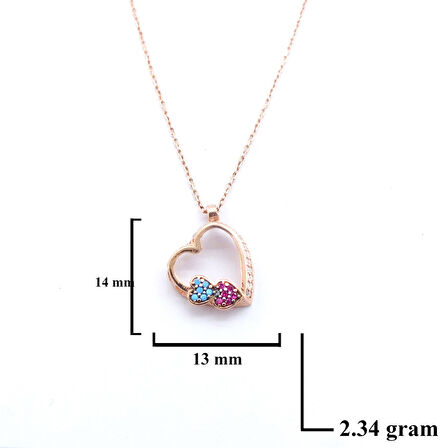Zirkon Taşlı Rose Kalp Şekilli Gümüş Kolye GK-307