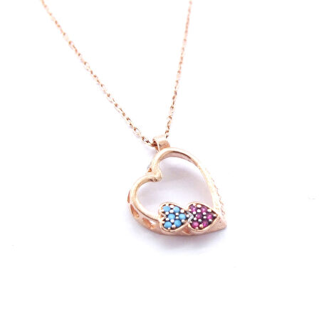 Zirkon Taşlı Rose Kalp Şekilli Gümüş Kolye GK-307