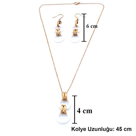 316L Çelik Rose Beyaz Halkalı Kadın Set SET-156