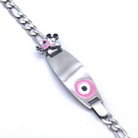 FerizZ 316L Çelik Pembe Nazar Boncuklu Mickey Mouse Çocuk Bileklik BLK-960