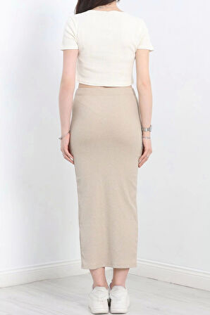 Nakışlı etekli takım bej beyaz s3899