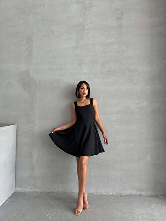 Kadın kare yaka kısa elbise s251188