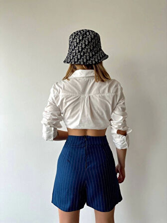 Zincir detaylı çizgili şort etek