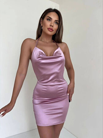 Kadın boyundan ince askılı elbise s3585