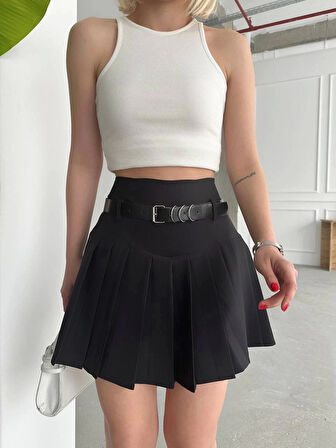 Kemerli pikseli şort etek