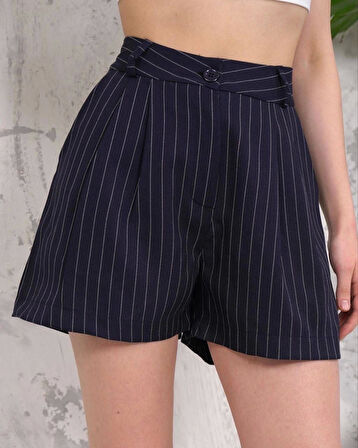 Çizgili düğmeli şort siyah s2551251