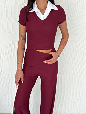 Ottoman kumaş beyaz gömlek yaka takım s4142