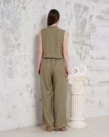 Broşlu yelek pantolon takım haki s255821