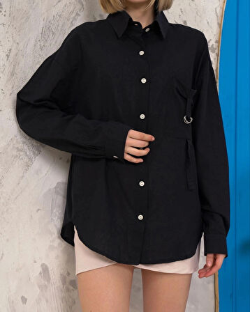 Relax fit keten gömlek siyah s255349