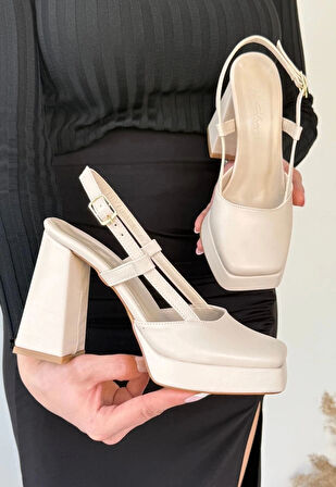 Mety Bej Cilt Topuklu Ayakkabı