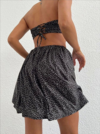 Taşlı straplez elbise