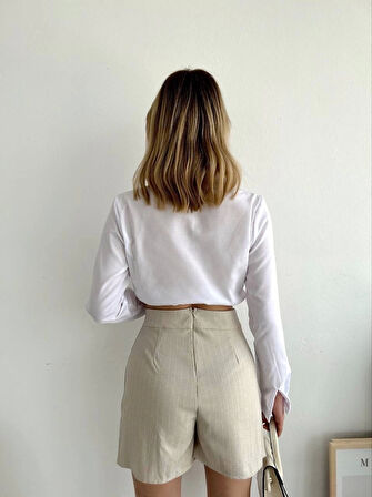 Zincir detaylı çizgili şort etek