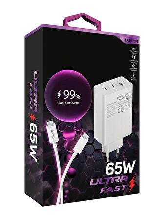 ​Zuidid CH65 65W 2 PD + 1 USB Çıkışlı Ultra Hızlı Şarj Cihazı + PD Kablo