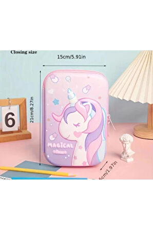 3D Sevimli Karikatür Su Geçirmez Kalem Kutusu Unicorn