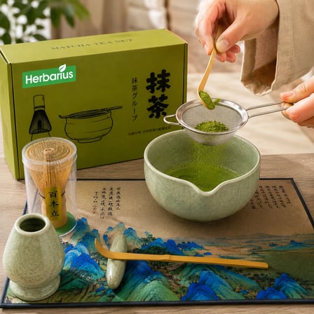 Herbarius 8 Parça Adaçayı Yeşili Renk Matcha Çayı Hazırlama Seti - Geleneksel Japon Matcha Seti
