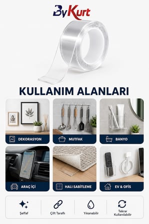 Sabitleme Bandı Çift Taraflı Nano Bant Güçlü Yapışkanlı Montaj