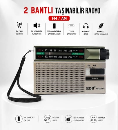 Reytek RD-331RG Fm Am Cep Radyosu Şarjlı Taşınabilir Radyo Type-C Şarjlı 2 Bantlı Acil Durum Deprem Radyosu