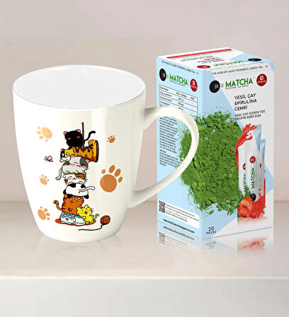 Halk Kitabevi Yaramaz Kediler Kupa Bardak - Matcha Çilek Aromalı Form Çayı