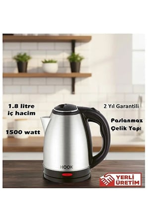 Elektrikli Kettle 1.8 Lt Paslanmaz Çelik Su Isıtıcı İnox Kettle 360° Döner Tabanlı Hızlı Kaynatma