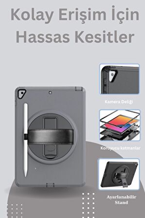 Qpen iPad 10.2 inç (8.nesil)  Uyumlu Hand Strap Tablet Kılıfı 