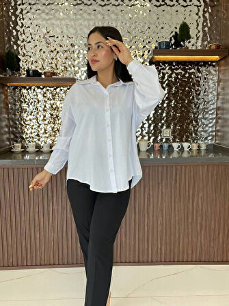 Sırt Dekolteli Oversize Basic Gömlek GMK08002
