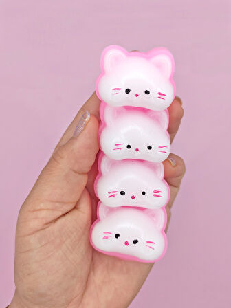 Sevimli Kedi Suratları Squishy Taba Sukuşi Yumuşacık (10x4cm) Kedi Sukuşi - Pembe