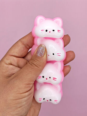 Sevimli Kedi Suratları Squishy Taba Sukuşi Yumuşacık (10x4cm) Kedi Sukuşi - Pembe