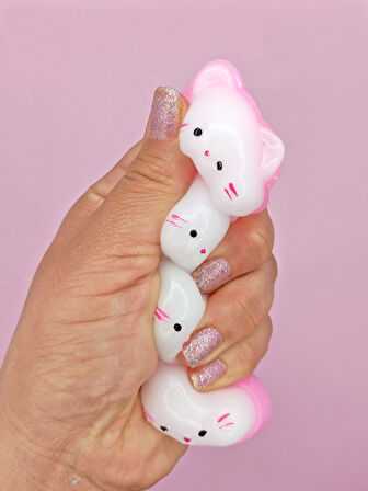 Sevimli Kedi Suratları Squishy Taba Sukuşi Yumuşacık (10x4cm) Kedi Sukuşi - Pembe