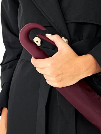 10 Fiber Telli Tam Otomatik Şemsiye Güçlendirilmiş Telli Kanca Saplı Şemsiye - Bordo