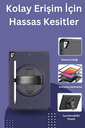 Qpen iPad 10.2 inç (8.nesil)  Uyumlu Hand Strap Tablet Kılıfı 