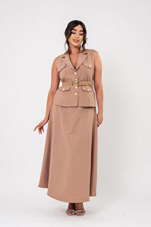 Cep Detaylı Düğme Aksesurlı Yelek Etek Takım TKM16065