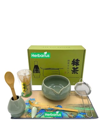 8 Parça Parlak Mint Yeşili Renk Matcha Çayı Hazırlama Seti - Geleneksel Japon Matcha Seti