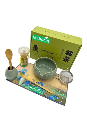 8 Parça Parlak Mint Yeşili Renk Matcha Çayı Hazırlama Seti - Geleneksel Japon Matcha Seti