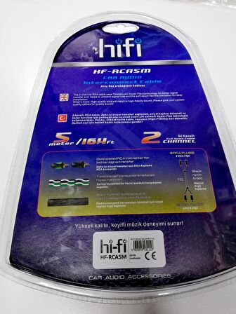 Hifi RCA Profesyonel Araç Oto Amfi Ses Sistemi Kablosu - 5 Metre