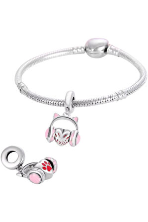 Müzisyen DJ Kedi Kulaklık Charm | 925 Ayar Gümüş