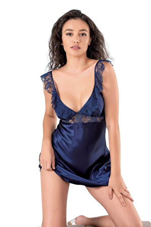 Amora Secret Lacivert Kısa Saten Gecelik