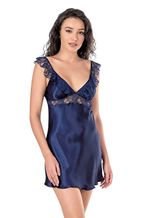 Amora Secret Lacivert Kısa Saten Gecelik