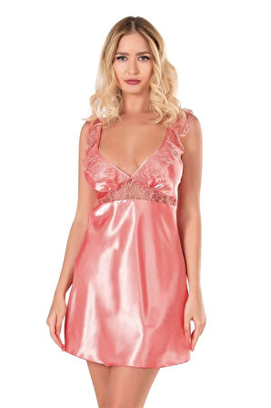 Amora Secret Mercan Kısa Saten Gecelik