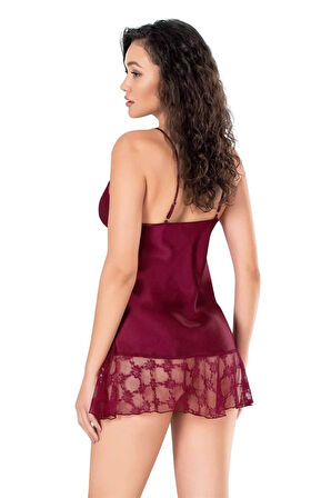 Amora Secret Bordo Kısa Saten Gecelik