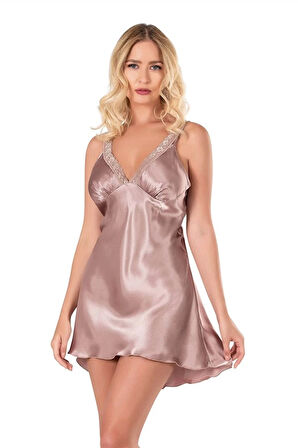 Amora Secret Vizon Kısa Saten Gecelik