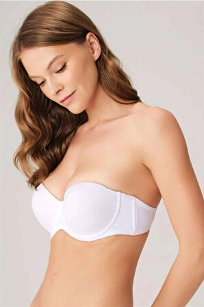 Amora Secret Balenli Destekli Dolgulu Askısız Straplez Günlük Klasik T-Shirt Sütyeni