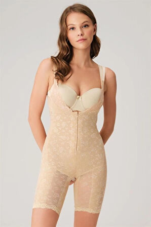 Amora Secret Kadın Fantazi İç Giyim Toparlayıcı Vücut İnceltici Dikişli Fermuarlı Uzun Paca Altı Açık Sıkı Badi Korse - Şehvetli ve Zarif Tasarım