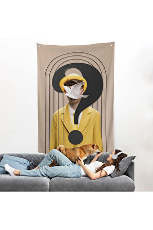 Yüzünde Kuş Olan Adam Pop Art Duvar Örtüsü-7848