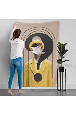 Yüzünde Kuş Olan Adam Pop Art Duvar Örtüsü-7848