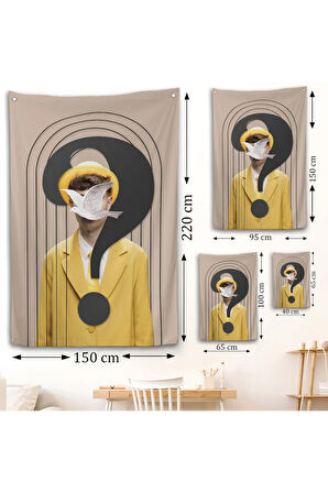 Yüzünde Kuş Olan Adam Pop Art Duvar Örtüsü-7848
