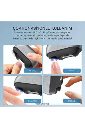 4’ü 1 Arada Şarjlı Tırnak Kesme ve Törpüleme Makinesi | LED Işıklı, Sessiz Motorlu, Taşınabilir