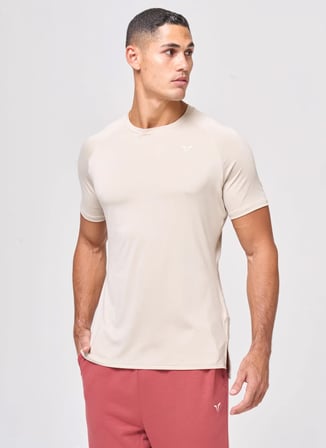Squatwolf MT022640309 Ultralight Gym Tee Bej Bisiklet Yaka Fit Düz Erkek T-Shirt